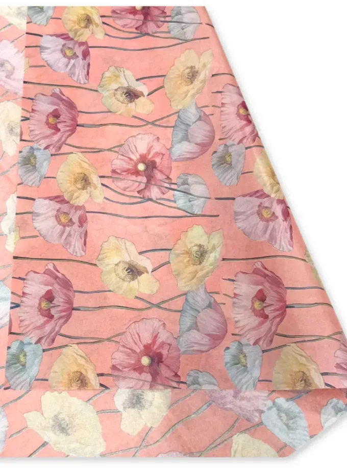 Carta velina rosa cipria fantasia Papaveri