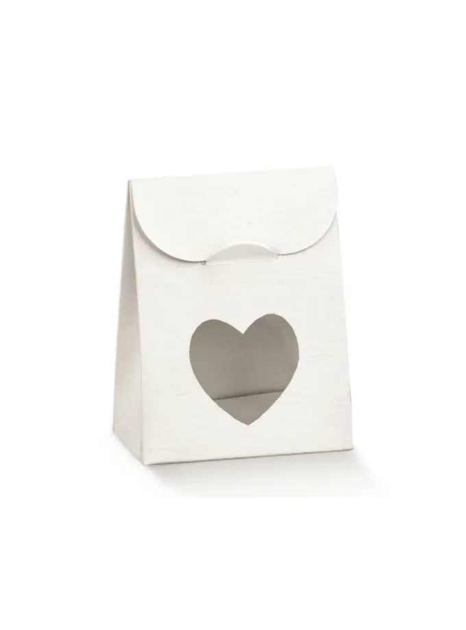 Scatolina Pochette in Cartoncino Bianco con Finestra a Cuore