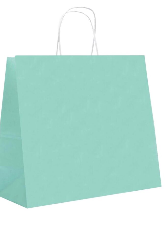 Shopper carta kraft acquamarina con maniglia ritorta