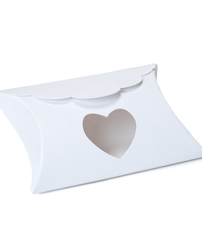 Scatolina a Busta in Cartoncino Bianco con Finestra a Cuore